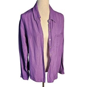 The Quacker Factory Linen Lavender Button Up Long Sleeve LG
